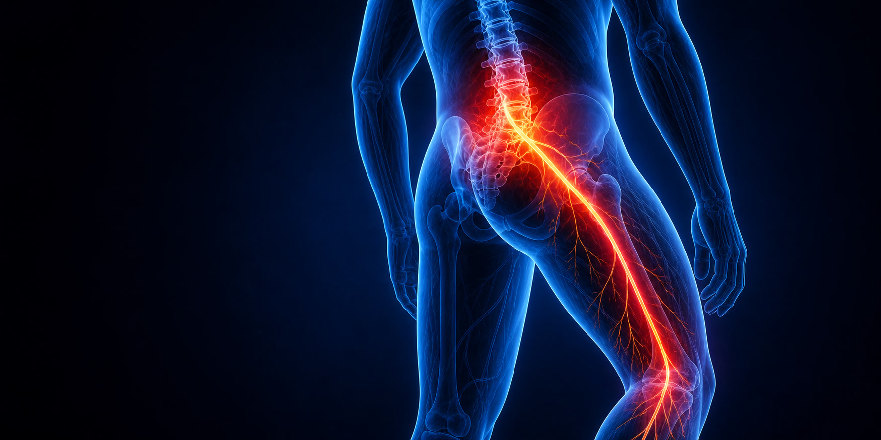 Illustration of irritated nerve pathways and radiating nerve pain