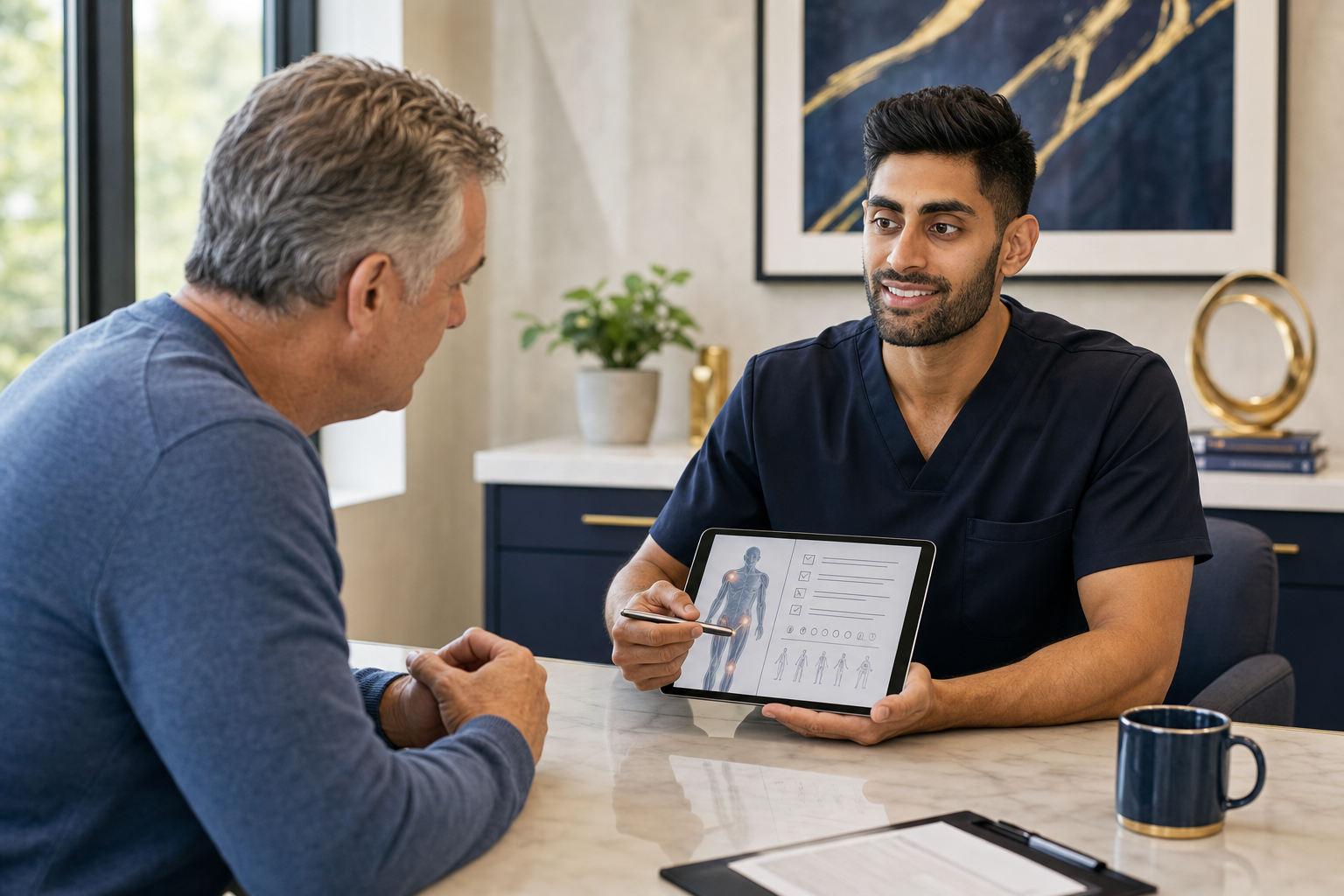 Active patient considering non-surgical regenerative medicine options