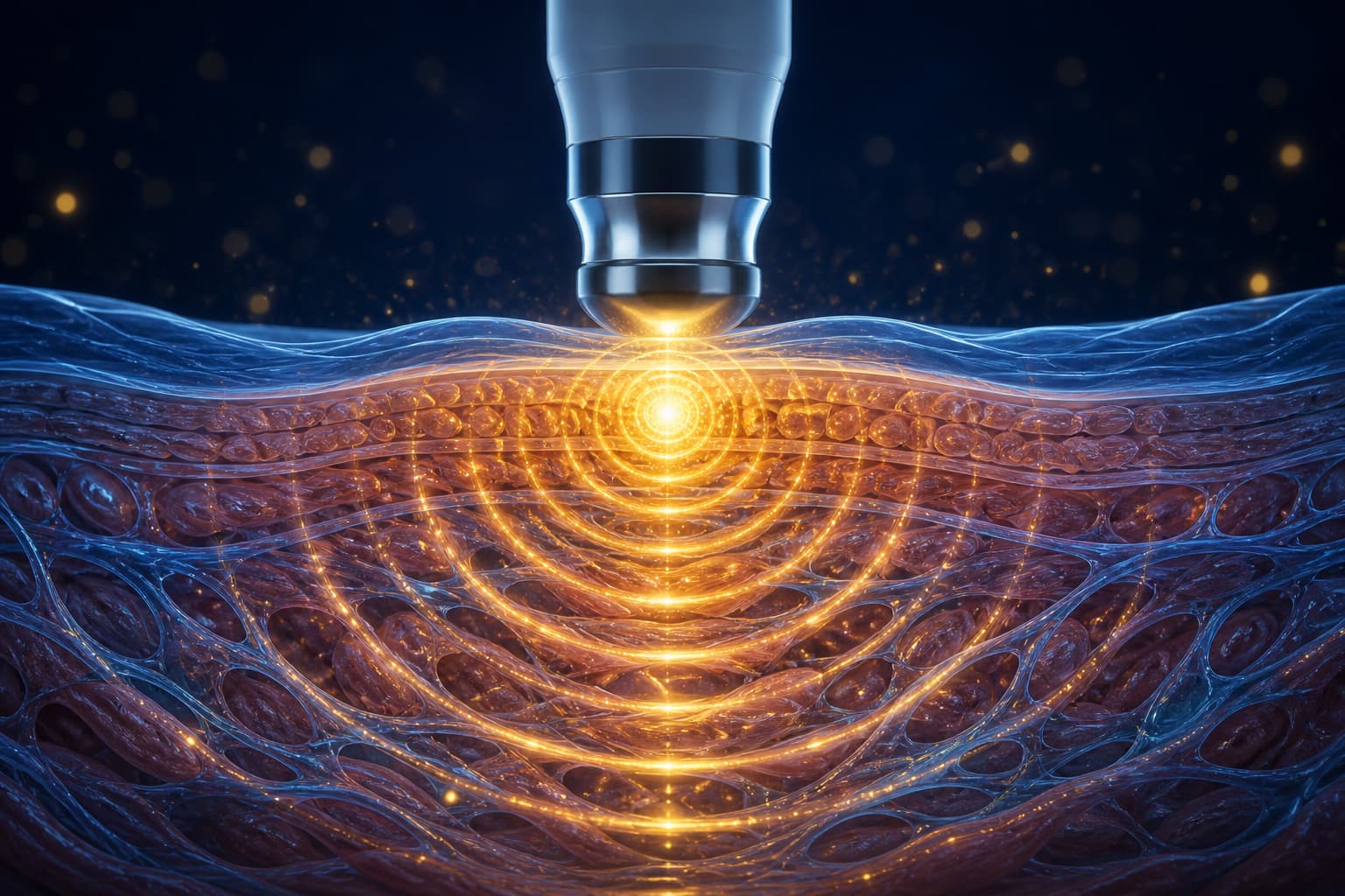 Shockwave therapy device delivering acoustic waves to tissue